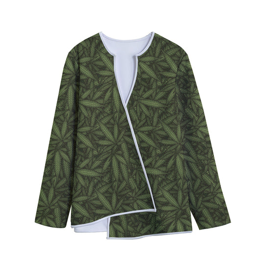 Marijuana Leaf Pattern Print Long Sleeve Short Coat