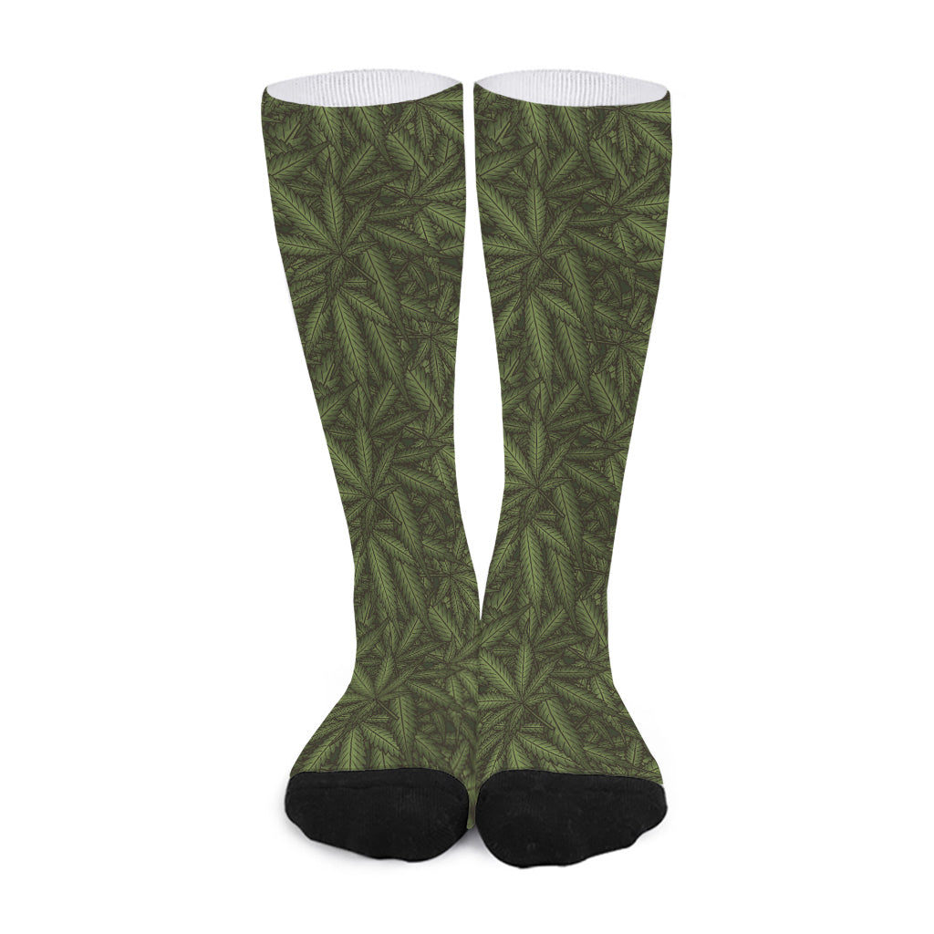 Marijuana Leaf Pattern Print Long Socks