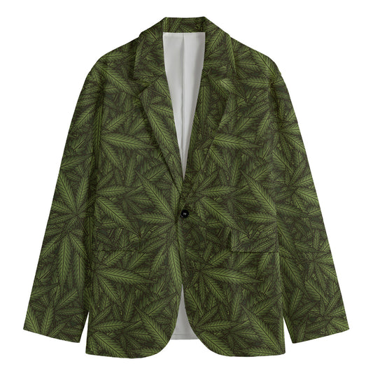 Marijuana Leaf Pattern Print Men's Cotton Blazer