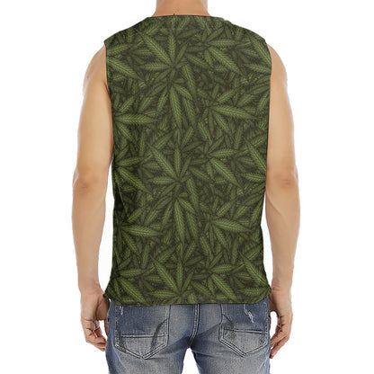 Marijuana Leaf Pattern Print Men's Fitness Tank Top