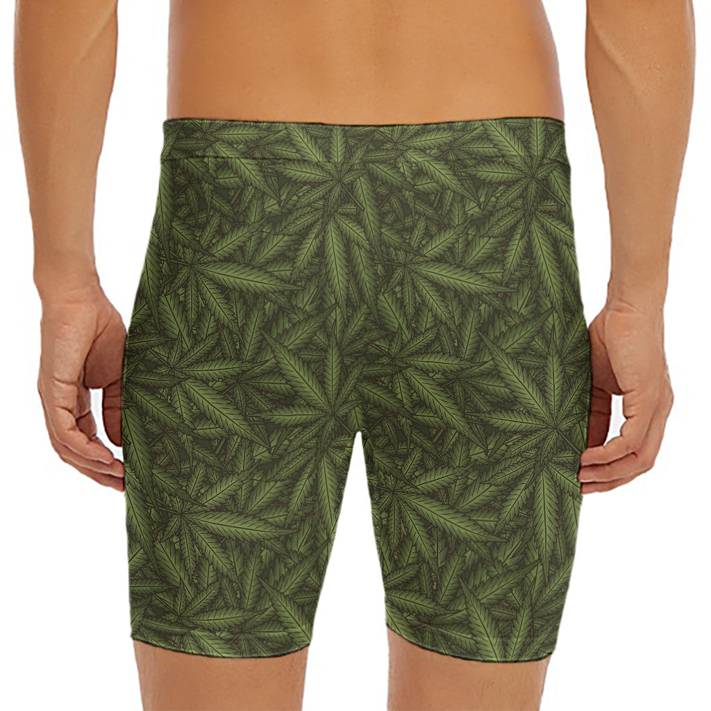 Marijuana Leaf Pattern Print Men's Long Boxer Briefs