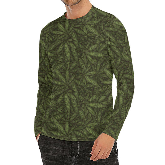 Marijuana Leaf Pattern Print Men's Long Sleeve Rash Guard