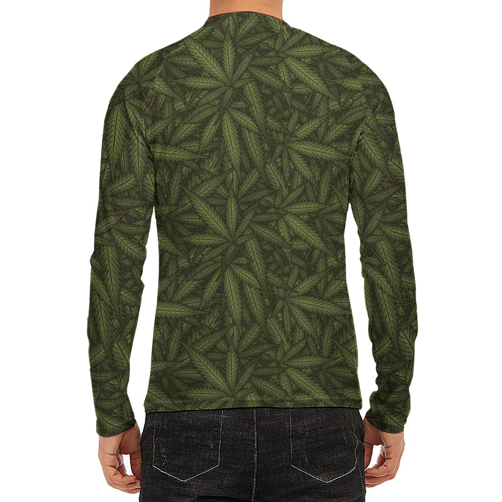 Marijuana Leaf Pattern Print Men's Long Sleeve Rash Guard