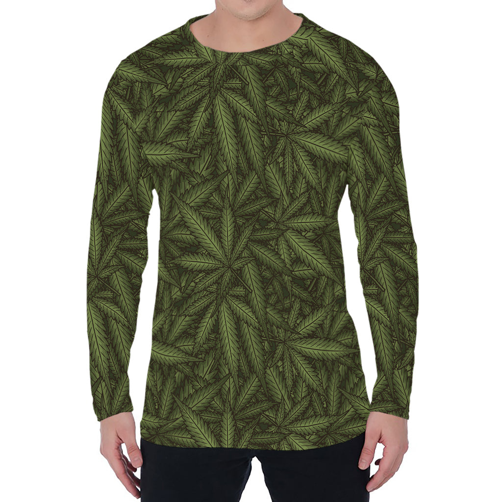 Marijuana Leaf Pattern Print Men's Long Sleeve T-Shirt