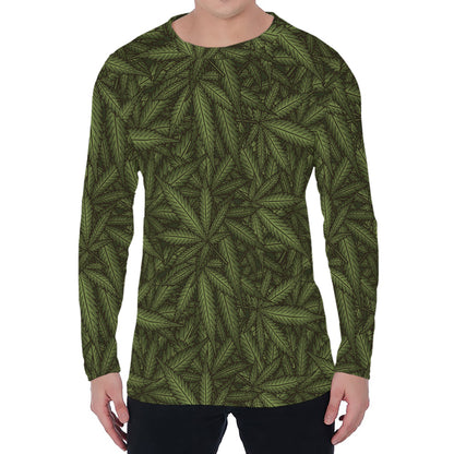 Marijuana Leaf Pattern Print Men's Long Sleeve T-Shirt