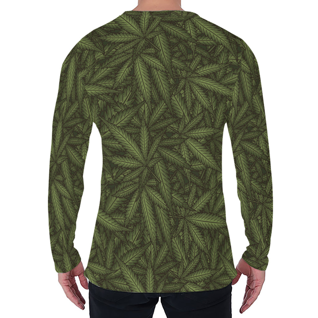 Marijuana Leaf Pattern Print Men's Long Sleeve T-Shirt