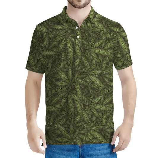 Marijuana Leaf Pattern Print Men's Polo Shirt