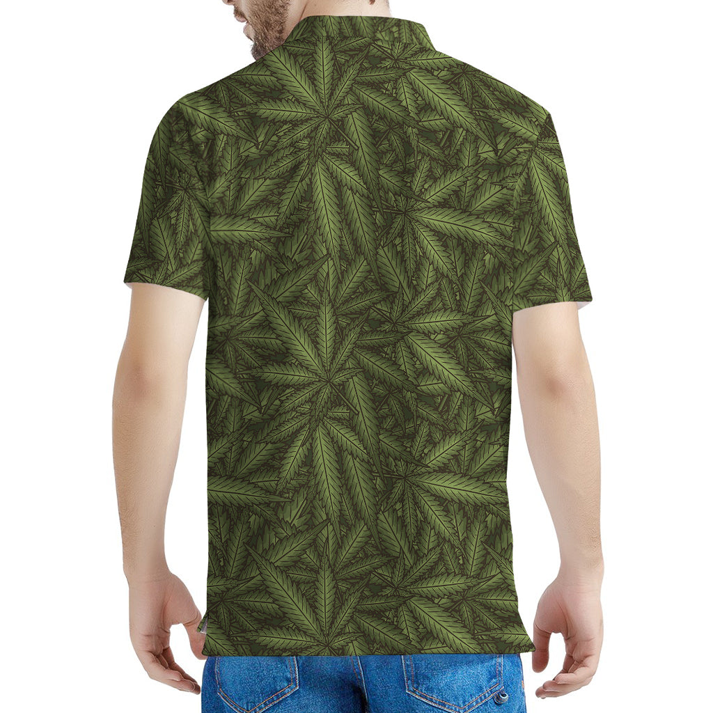Marijuana Leaf Pattern Print Men's Polo Shirt