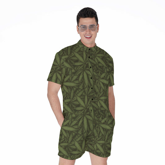 Marijuana Leaf Pattern Print Men's Rompers