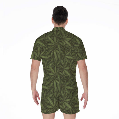 Marijuana Leaf Pattern Print Men's Rompers