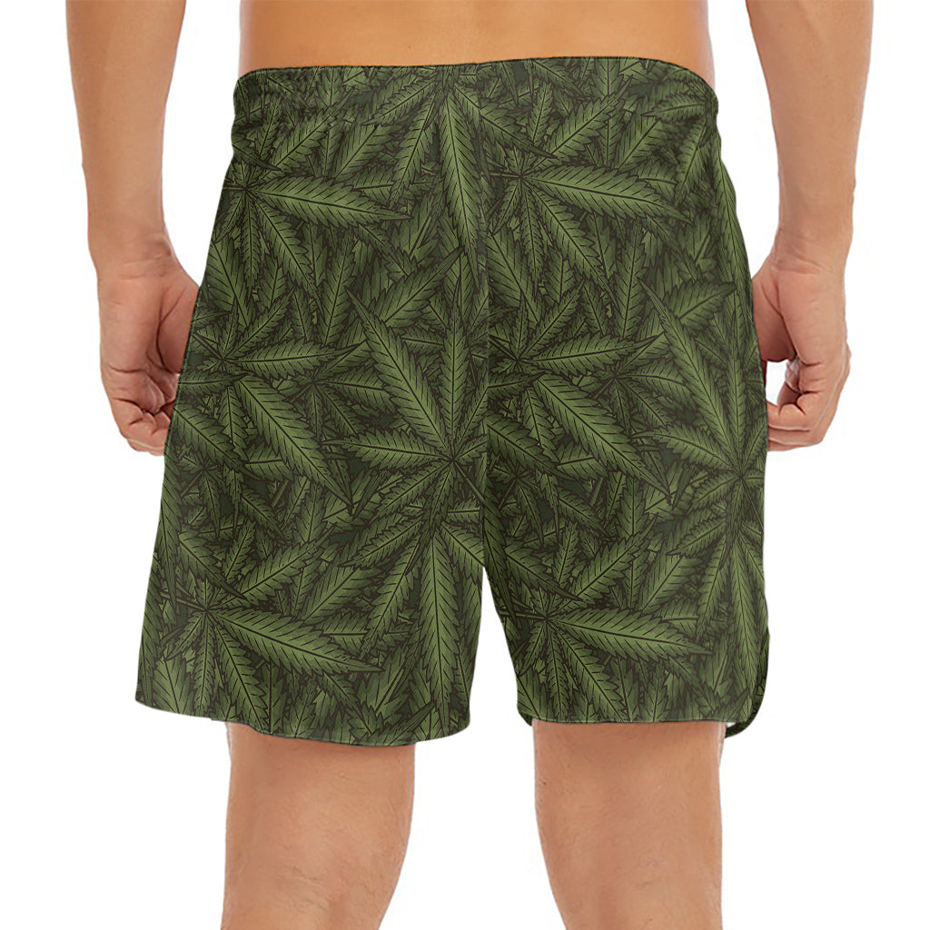 Marijuana Leaf Pattern Print Men's Split Running Shorts