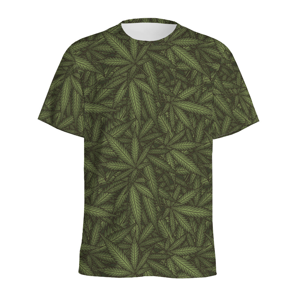Marijuana Leaf Pattern Print Men's Sports T-Shirt