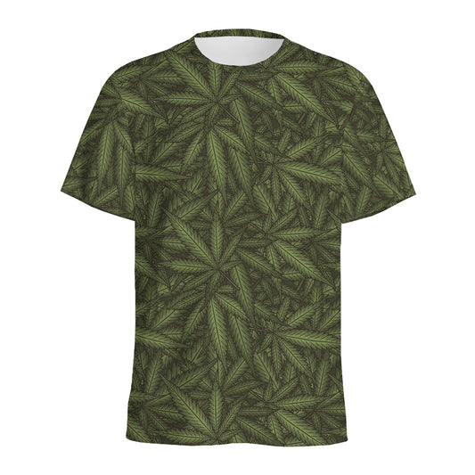 Marijuana Leaf Pattern Print Men's Sports T-Shirt