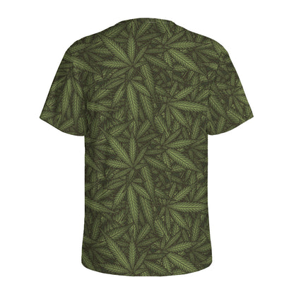 Marijuana Leaf Pattern Print Men's Sports T-Shirt