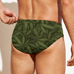 Marijuana Leaf Pattern Print Men's Swim Briefs