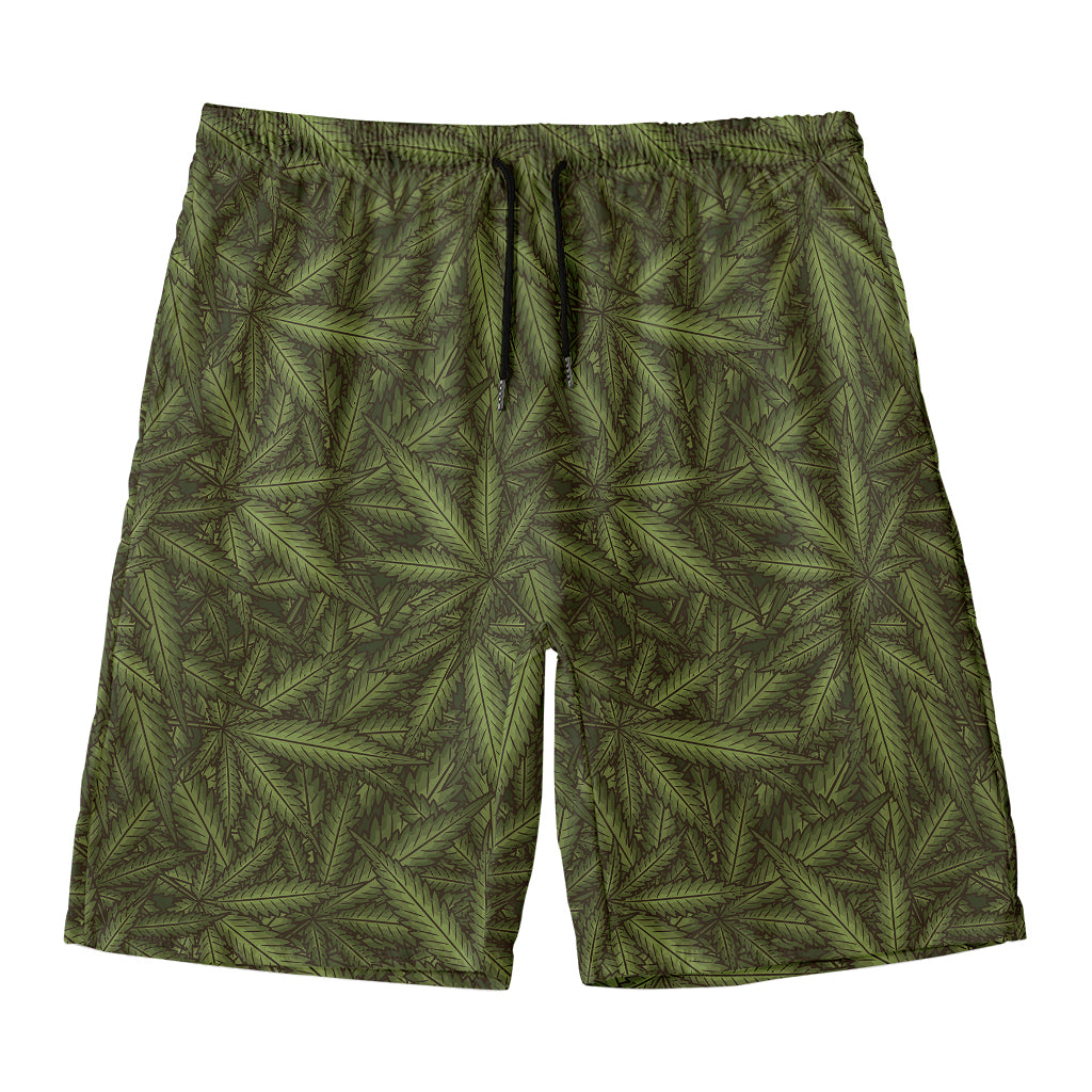 Marijuana Leaf Pattern Print Men's Swim Trunks