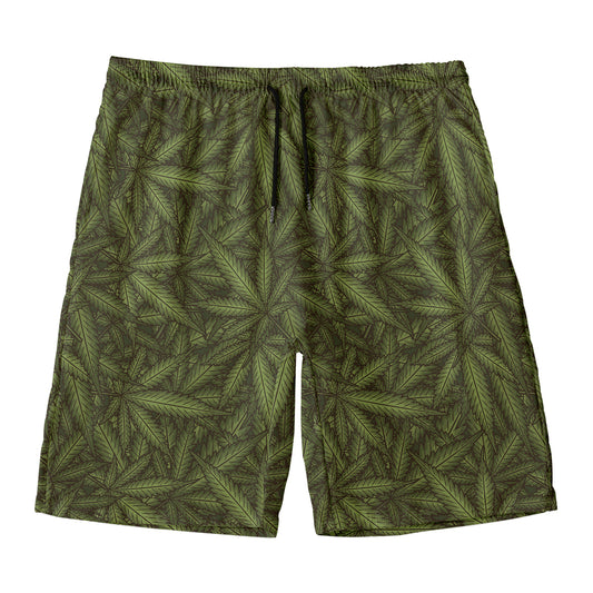 Marijuana Leaf Pattern Print Men's Swim Trunks