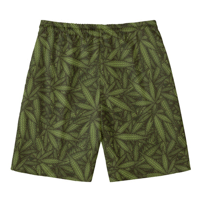Marijuana Leaf Pattern Print Men's Swim Trunks