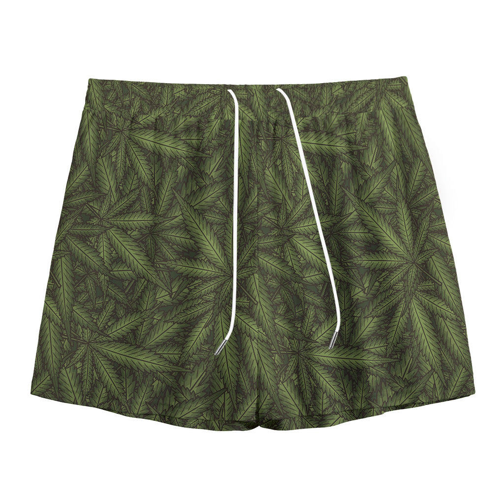 Marijuana Leaf Pattern Print Mesh Shorts