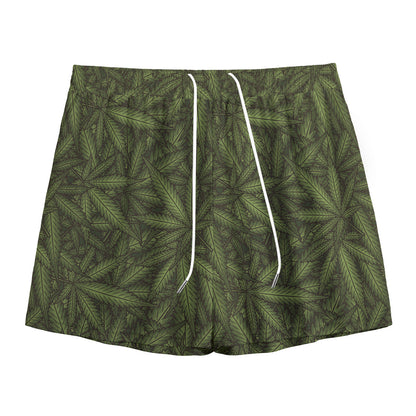 Marijuana Leaf Pattern Print Mesh Shorts