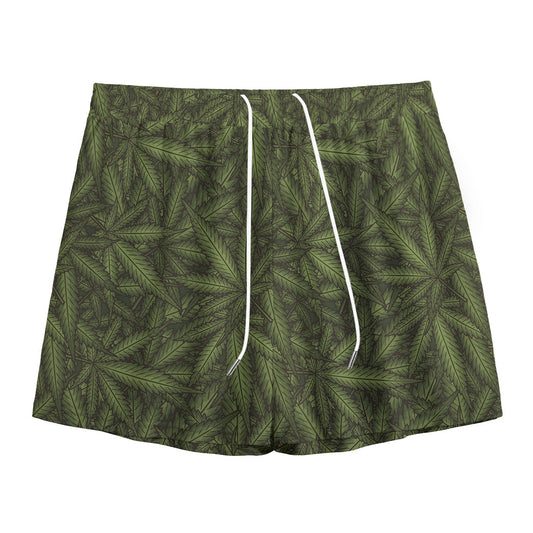 Marijuana Leaf Pattern Print Mesh Shorts
