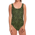Marijuana Leaf Pattern Print One Piece Swimsuit