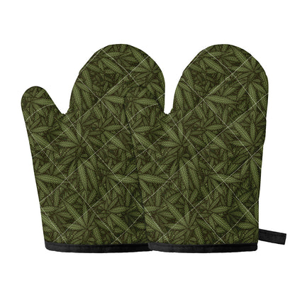 Marijuana Leaf Pattern Print Oven Mitts