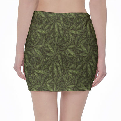 Marijuana Leaf Pattern Print Pencil Mini Skirt