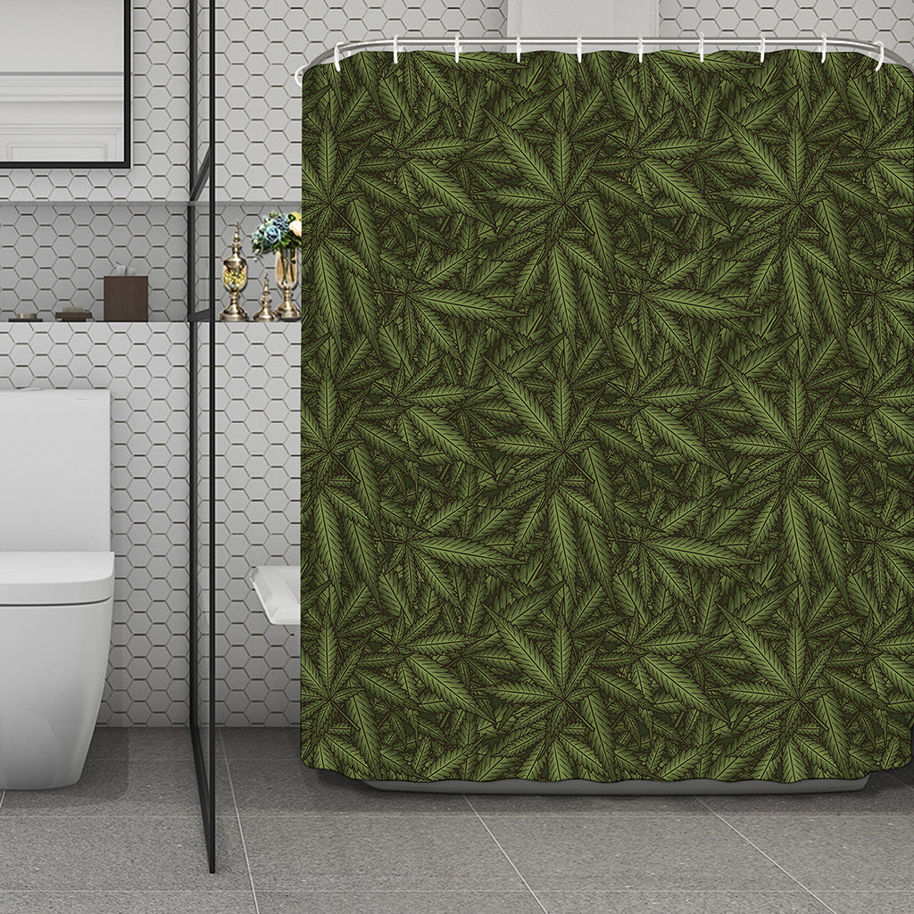 Marijuana Leaf Pattern Print Polyester Shower Curtain