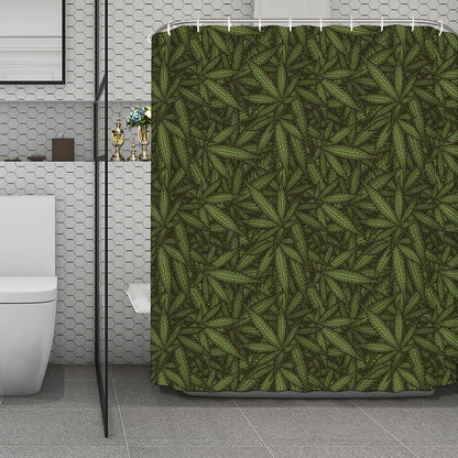 Marijuana Leaf Pattern Print Polyester Shower Curtain