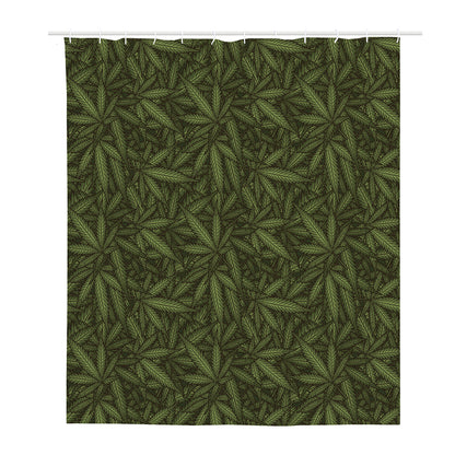 Marijuana Leaf Pattern Print Polyester Shower Curtain