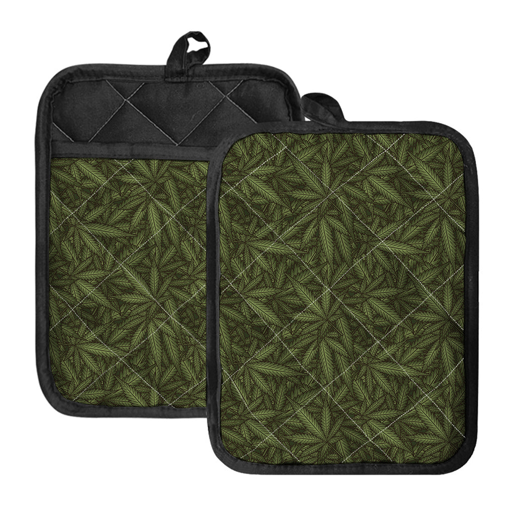 Marijuana Leaf Pattern Print Pot Holders With Pocket