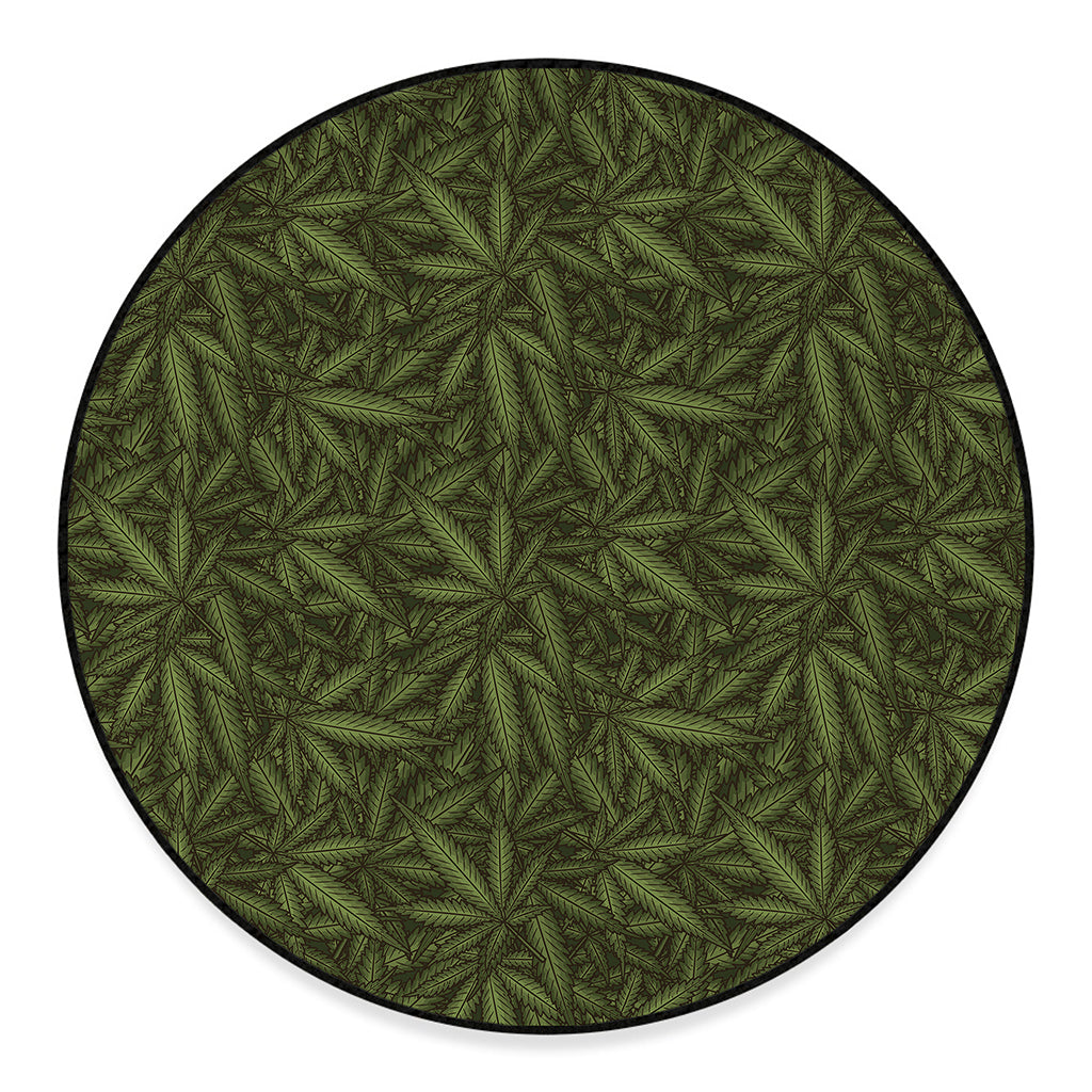 Marijuana Leaf Pattern Print Round Floor Mat