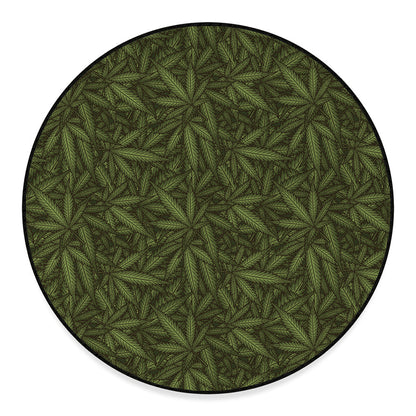 Marijuana Leaf Pattern Print Round Floor Mat