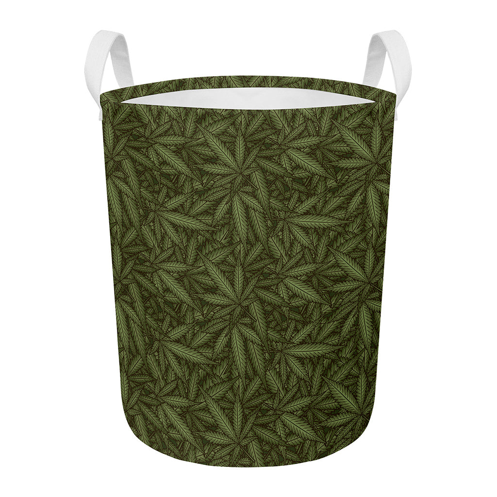 Marijuana Leaf Pattern Print Round Laundry Basket