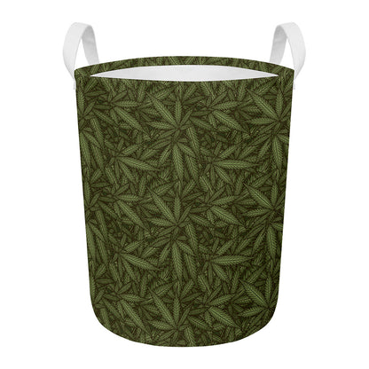 Marijuana Leaf Pattern Print Round Laundry Basket