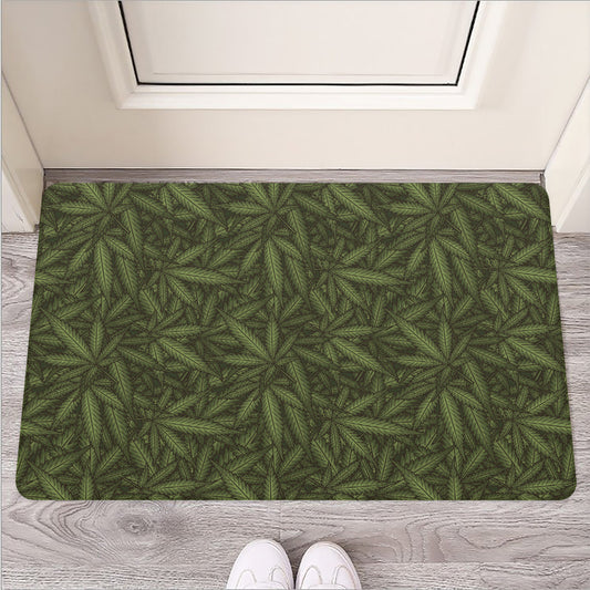 Marijuana Leaf Pattern Print Rubber Doormat
