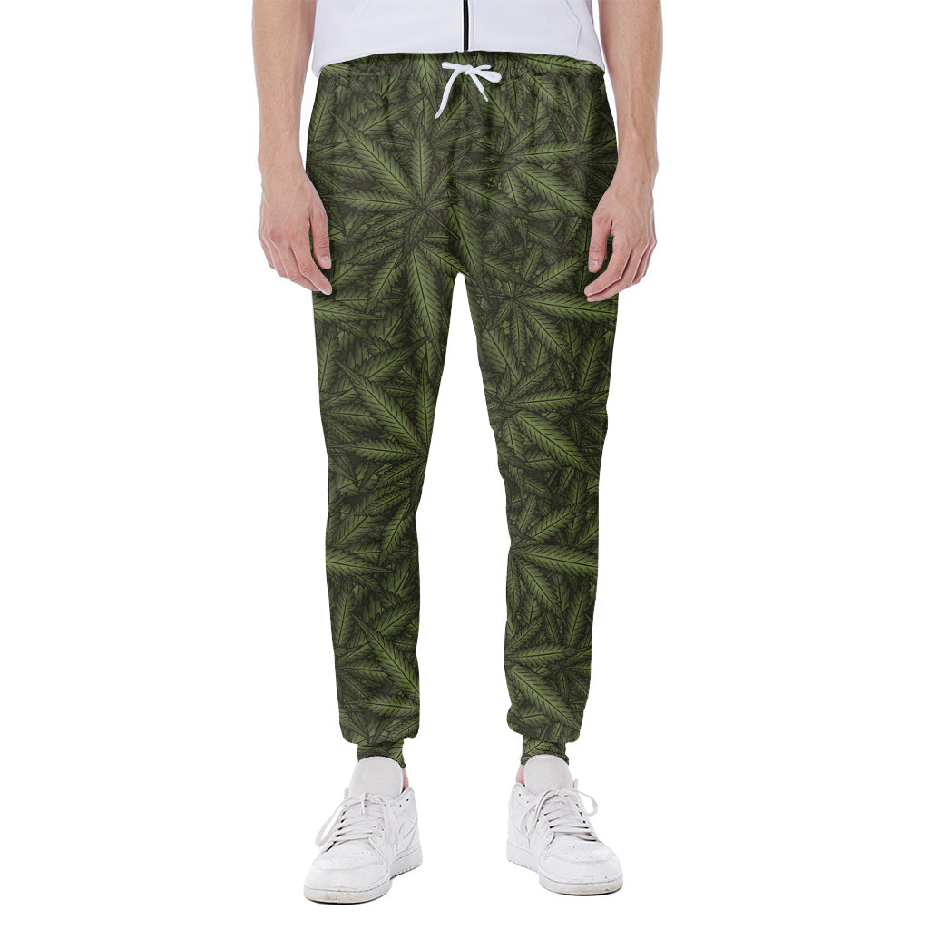 Marijuana Leaf Pattern Print Scuba Joggers