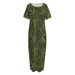 Marijuana Leaf Pattern Print Short Sleeve Long Nightdress