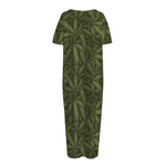 Marijuana Leaf Pattern Print Short Sleeve Long Nightdress