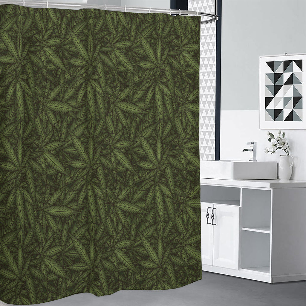 Marijuana Leaf Pattern Print Shower Curtain