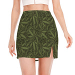 Marijuana Leaf Pattern Print Side Slit Mini Skirt