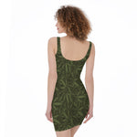 Marijuana Leaf Pattern Print Sleeveless Bodycon Dress
