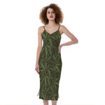 Marijuana Leaf Pattern Print Slim Fit Midi Cami Dress