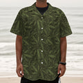 Marijuana Leaf Pattern Print Textured Short Sleeve Shirt