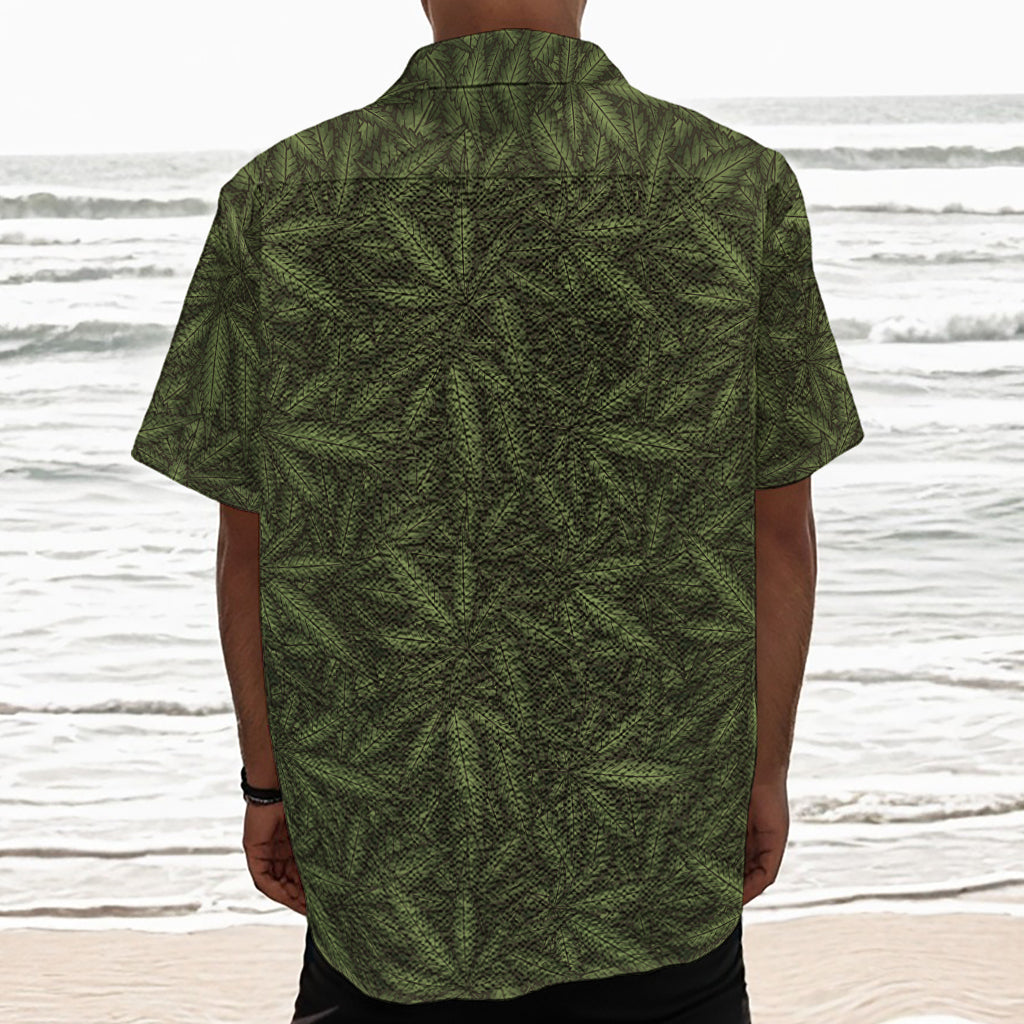 Marijuana Leaf Pattern Print Textured Short Sleeve Shirt