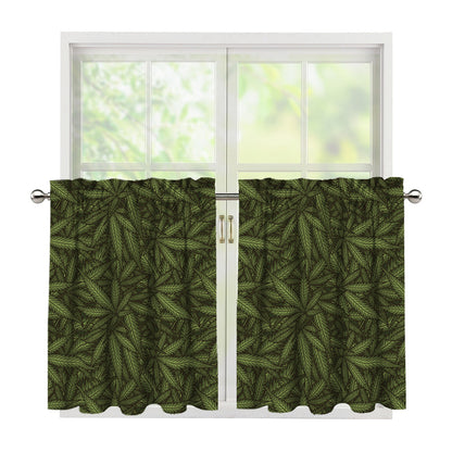Marijuana Leaf Pattern Print Tier Curtains