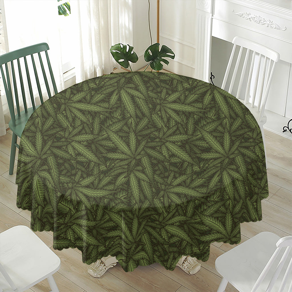 Marijuana Leaf Pattern Print Waterproof Round Tablecloth