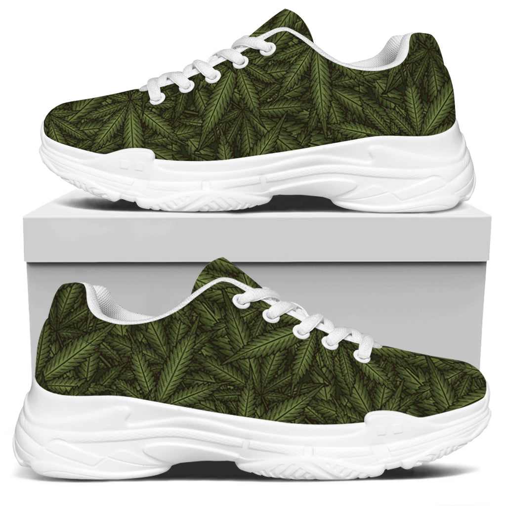 Marijuana Leaf Pattern Print White Chunky Shoes