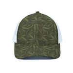 Marijuana Leaf Pattern Print White Mesh Trucker Cap